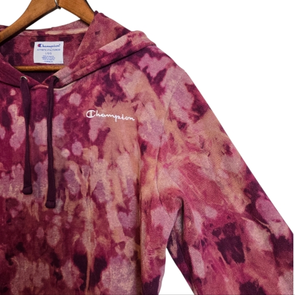Champion Womens Sweatshirt Kangaroo Pockets Burgundy Multicolor Tie Dye Large - Picture 8 of 16